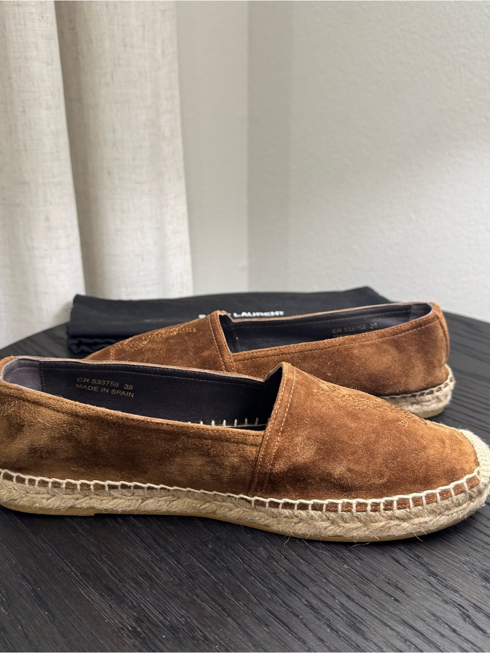 Saint Laurent YSL Espadrille Flats Logo Suede Brown 38 - Picture 5 of 8